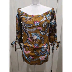 Hayden Yellow Floral Off The Shoulder Blouse Size M NWT Open Arm Bow 100% Cotton